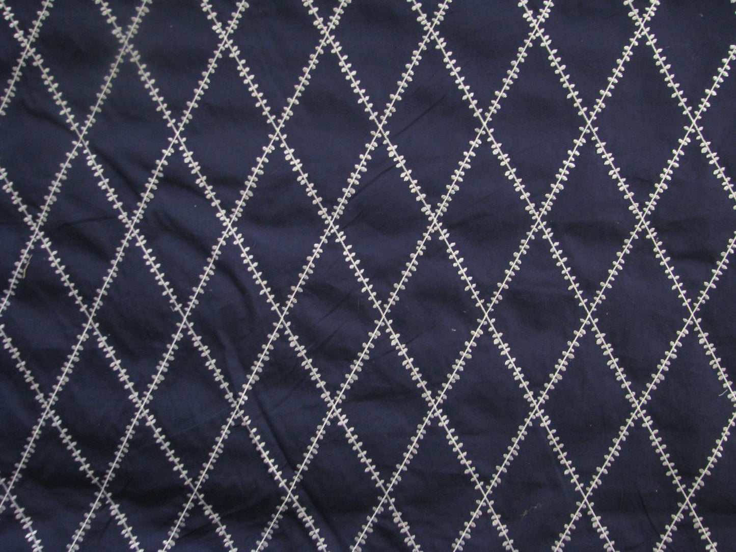 Cotton Navy Diamond Embroidery Fabrics