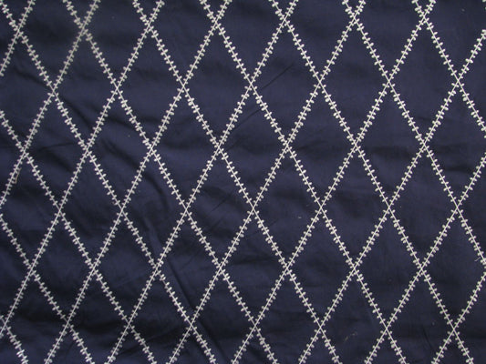 Cotton Navy Diamond Embroidery Fabrics