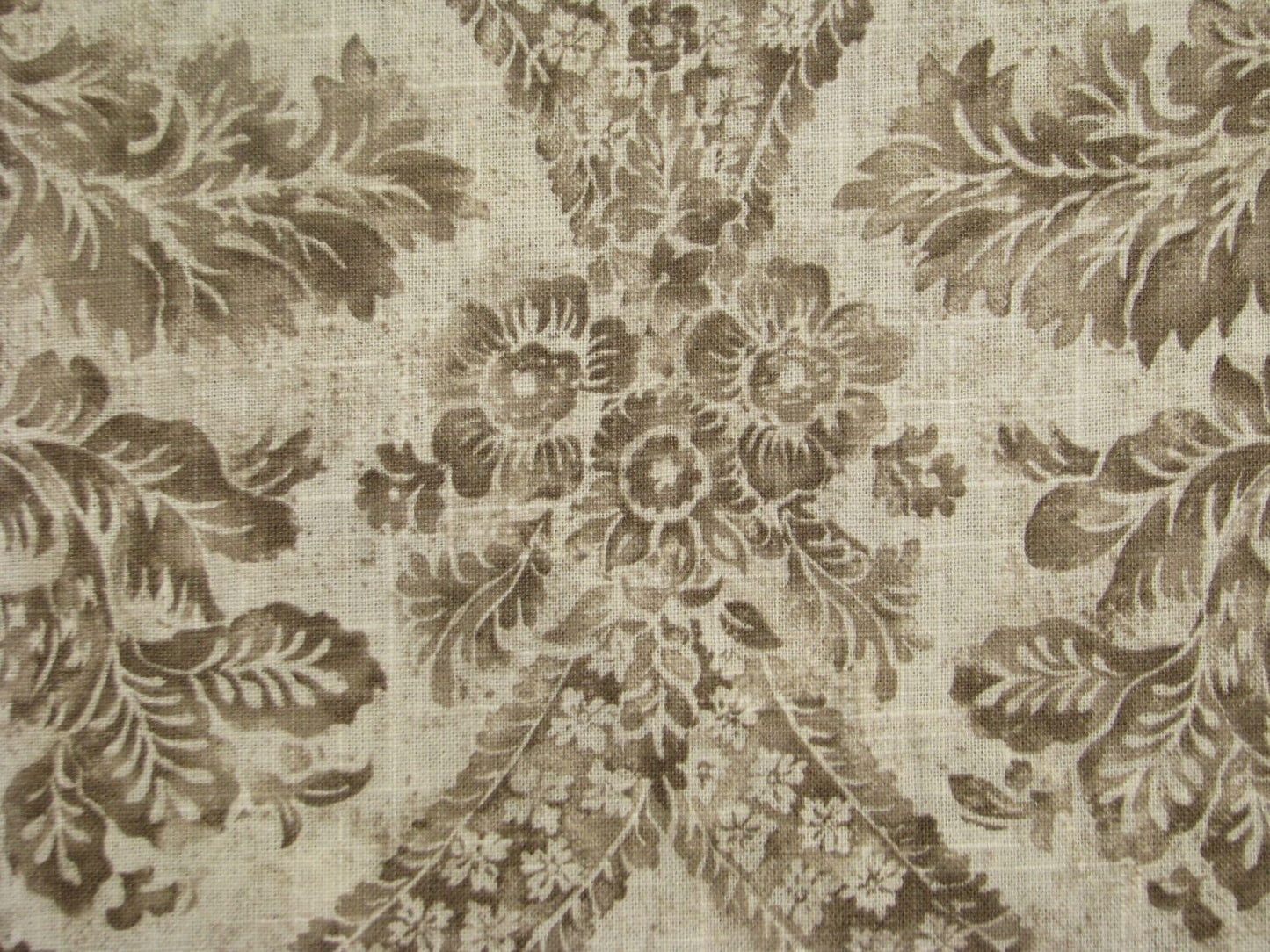 Linen Cotton Cream Beige Floral Print Upholstery Drapery Fabric FB